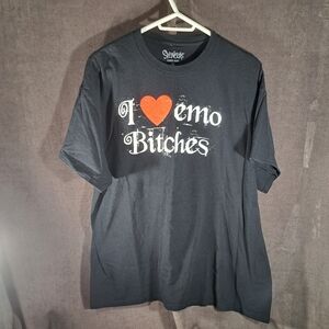 Spencer's "I Love Emo Bitches" Black Red White Humourous Graphic Tee VG XL